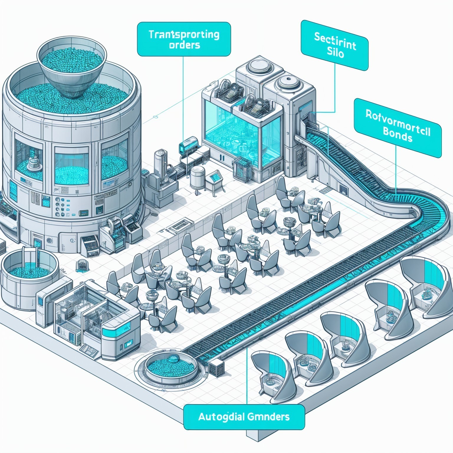 Futuristic Facility with Central Silo and Conveyor Belt