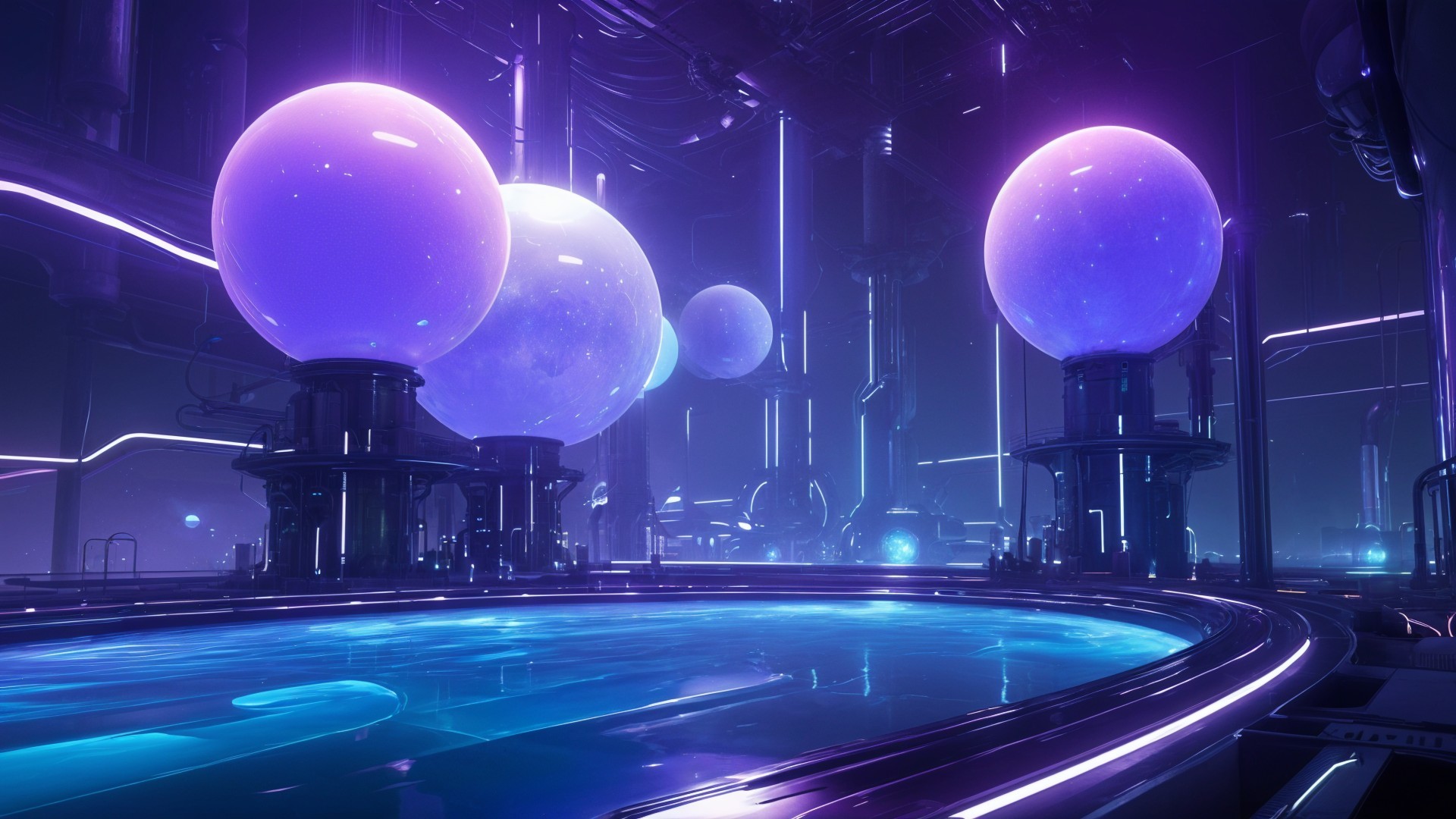 Futuristic laboratory with neon lights and advanced technology