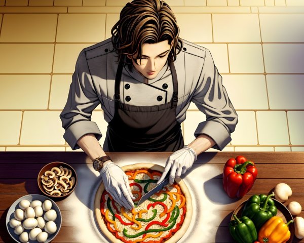 Chef Preparing Pizza with Fresh Vegetables and Ingredients