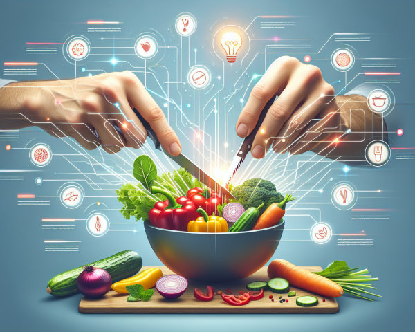 Vibrant Kitchen Scene with Fresh Vegetables and Icons