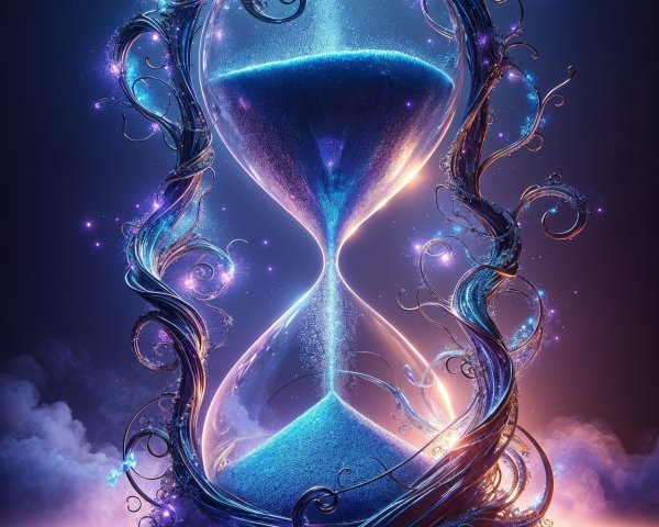 Mystical hourglass with glowing sands and vines