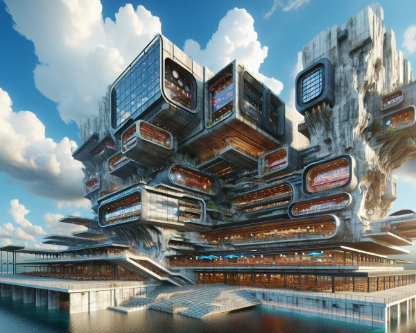 Futuristic Architecture with Floating Structures and Nature