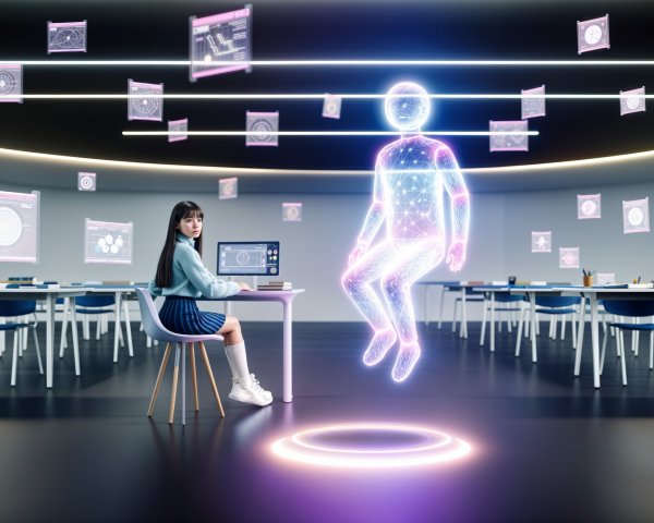 Futuristic Classroom with Holographic Learning Tools