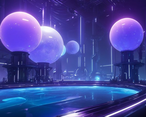Futuristic laboratory with neon lights and advanced technology