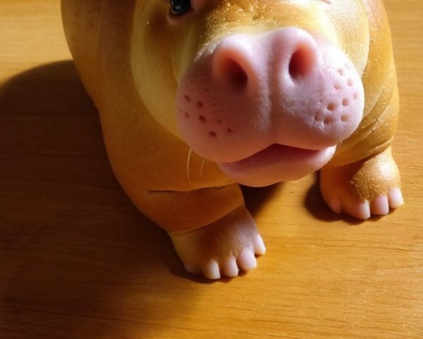 Cartoonish hippo figure with playful design details