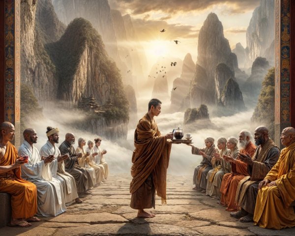 Monk Offers Tribute to Elders in Serene Landscape