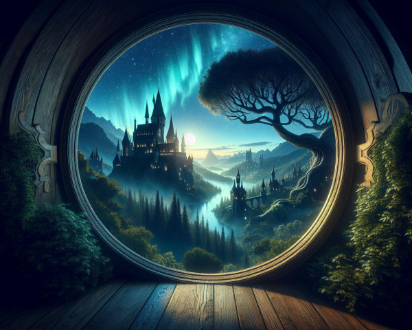 Fantastical Landscape with Castle and Auroras