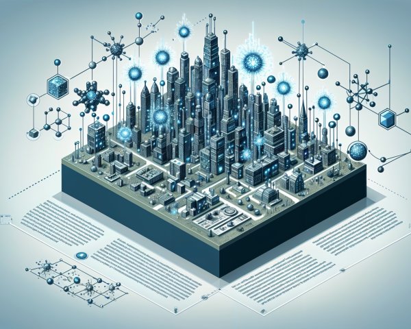 Futuristic Cityscape in Geometric Digital Art Style