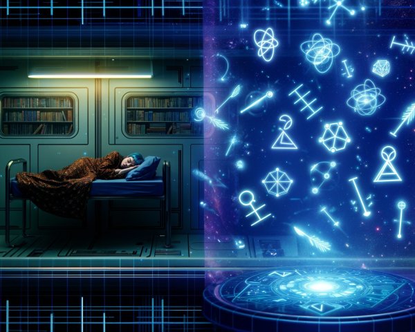 Futuristic Chamber with Books and Glowing Portal