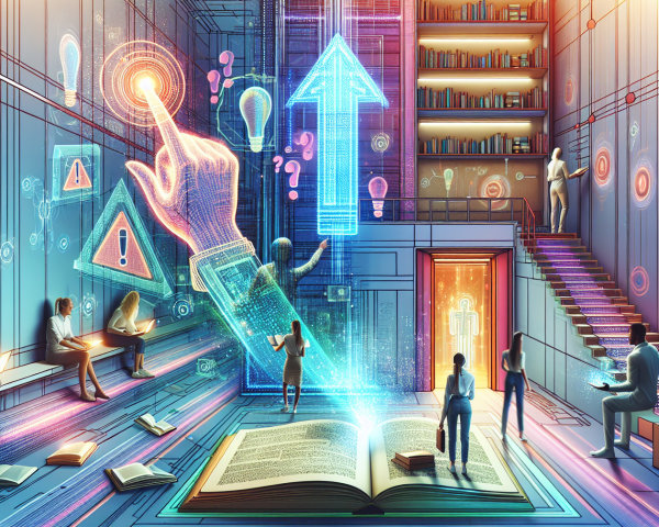 Futuristic Library with Holographic Displays and Books