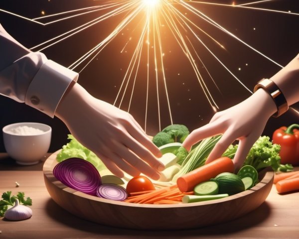 Fresh Vegetables and Rice in a Dramatic Cooking Scene