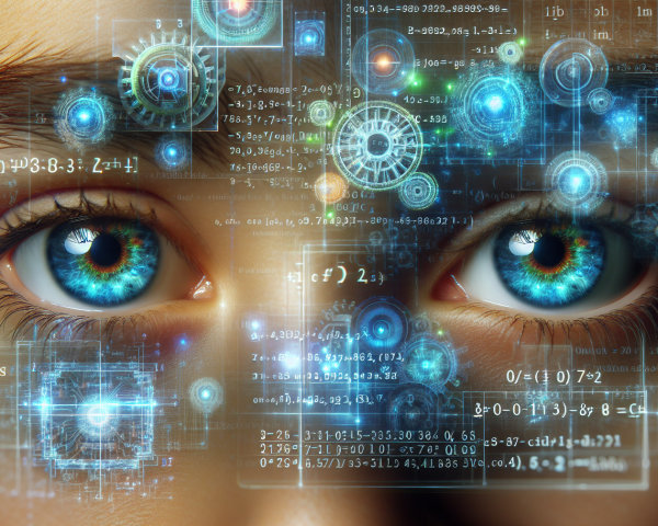 Close-up of a face with blue eyes and digital overlay