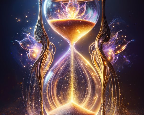 Ornate Hourglass with Lotus Flowers and Shimmering Sand
