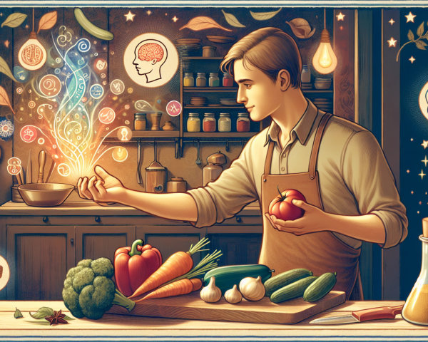 Cozy Kitchen Scene with Fresh Vegetables and Symbols