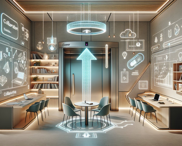 Modern Office Space with High-Tech Elevator and Displays
