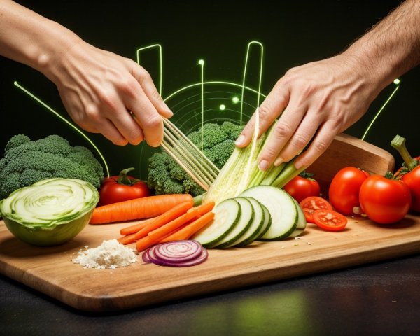Vibrant Kitchen Scene with Fresh Vegetables Chopped