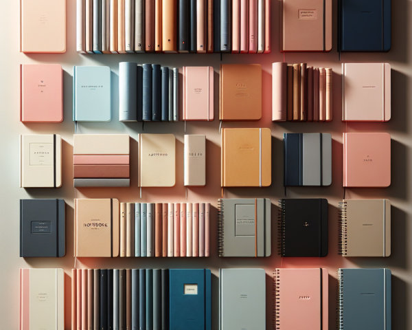 Organized Collection of Colorful Diaries and Notebooks