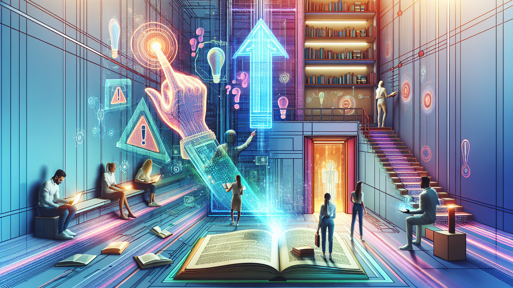 Futuristic Library with Holographic Displays and Books