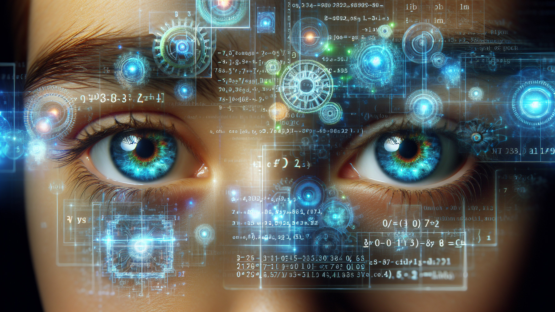 Close-up of a face with blue eyes and digital overlay