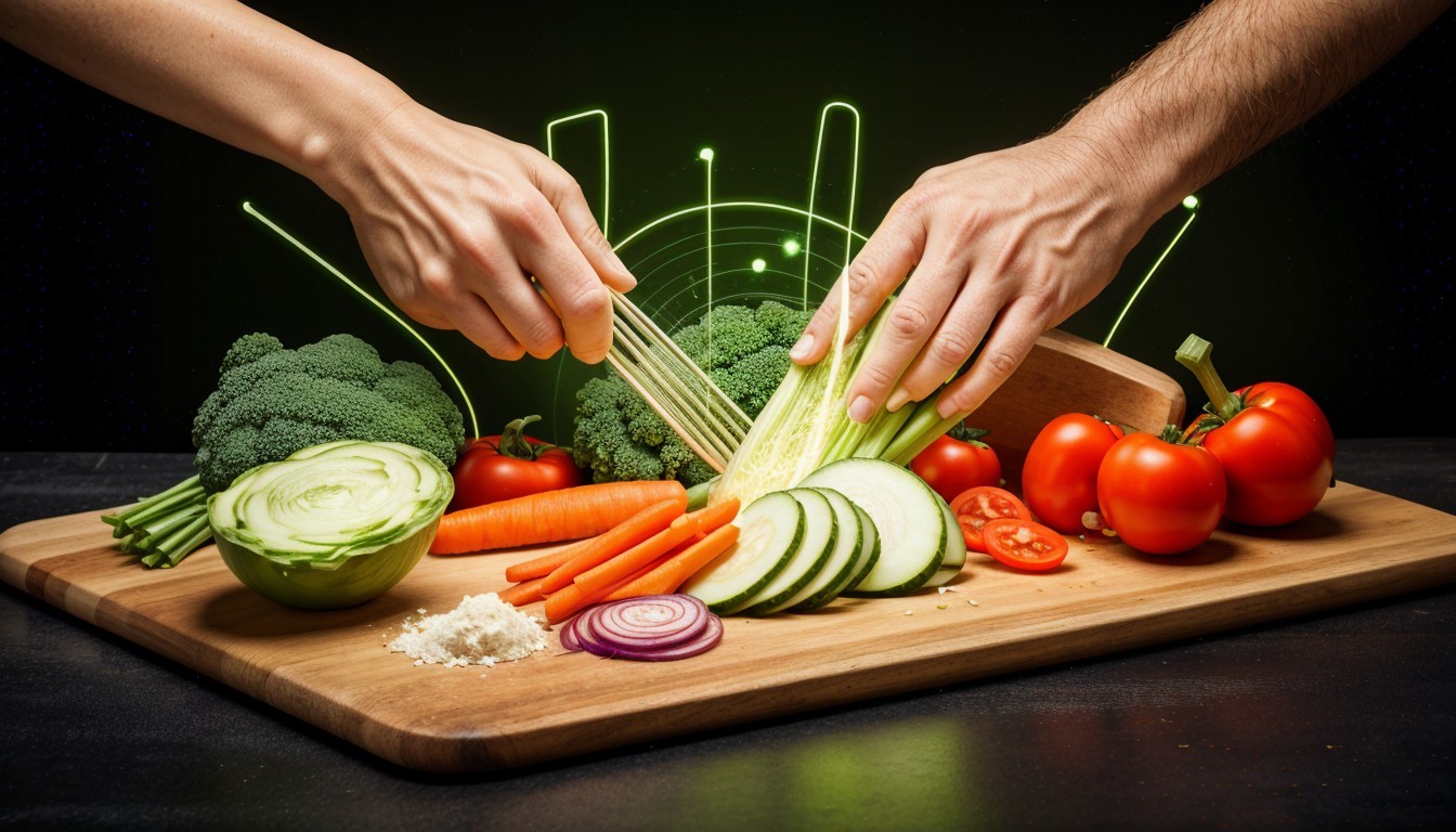 Vibrant Kitchen Scene with Fresh Vegetables Chopped
