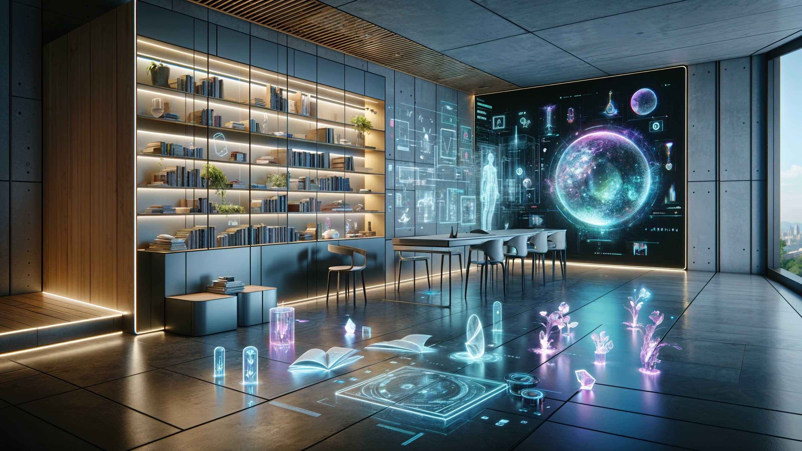 Modern Open-Concept Workspace with Futuristic Elements