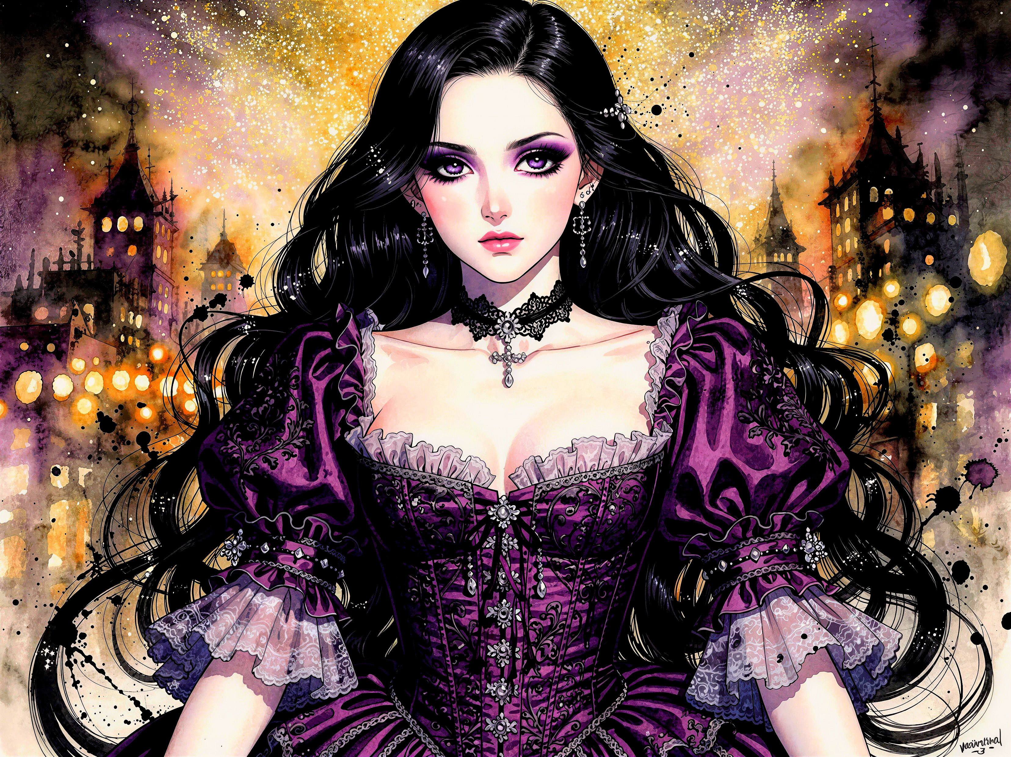 Victorian Era Gown with Detailed Accessories and Features