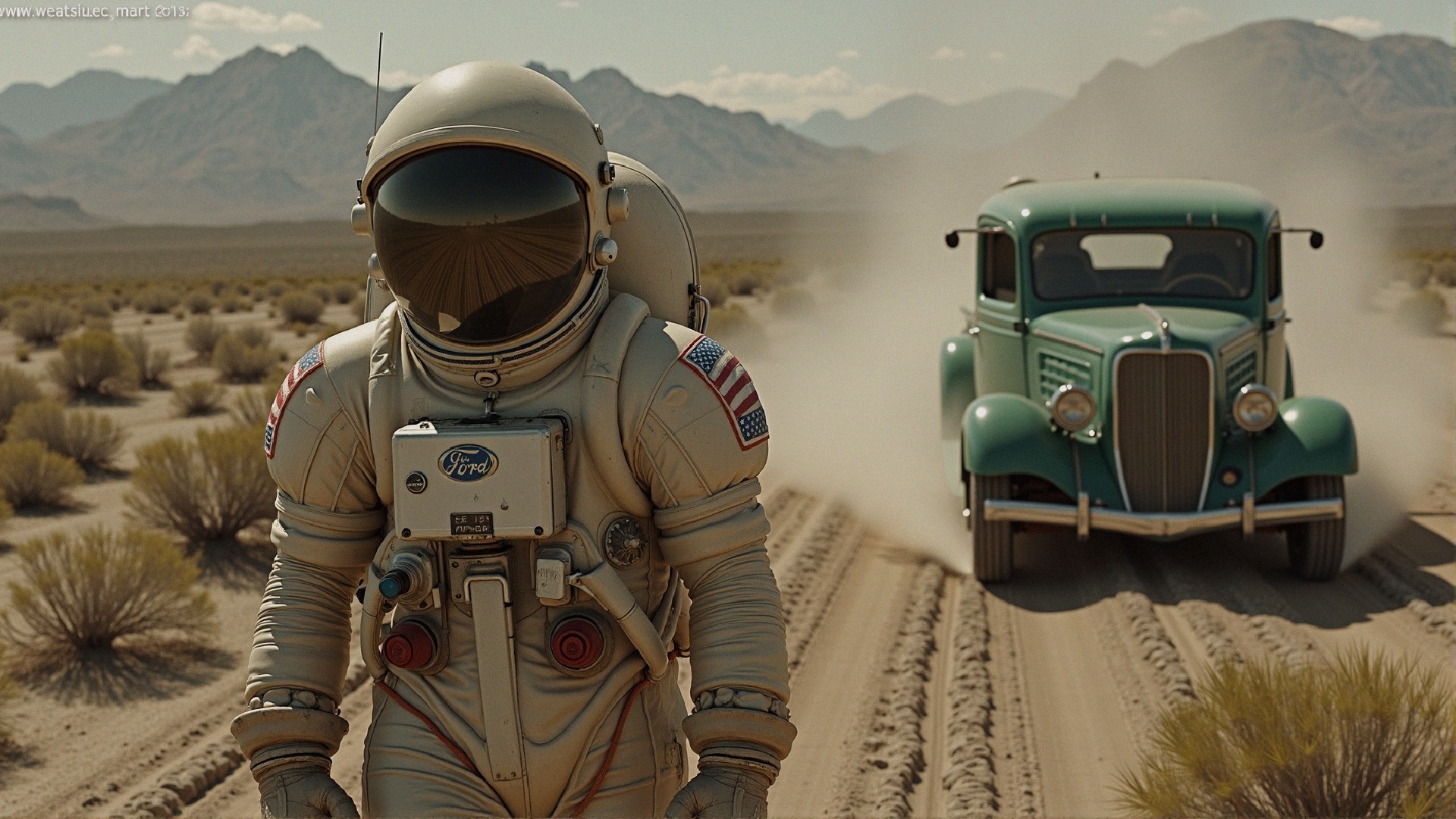 Astronaut in Beige Spacesuit Walking in Desert Landscape