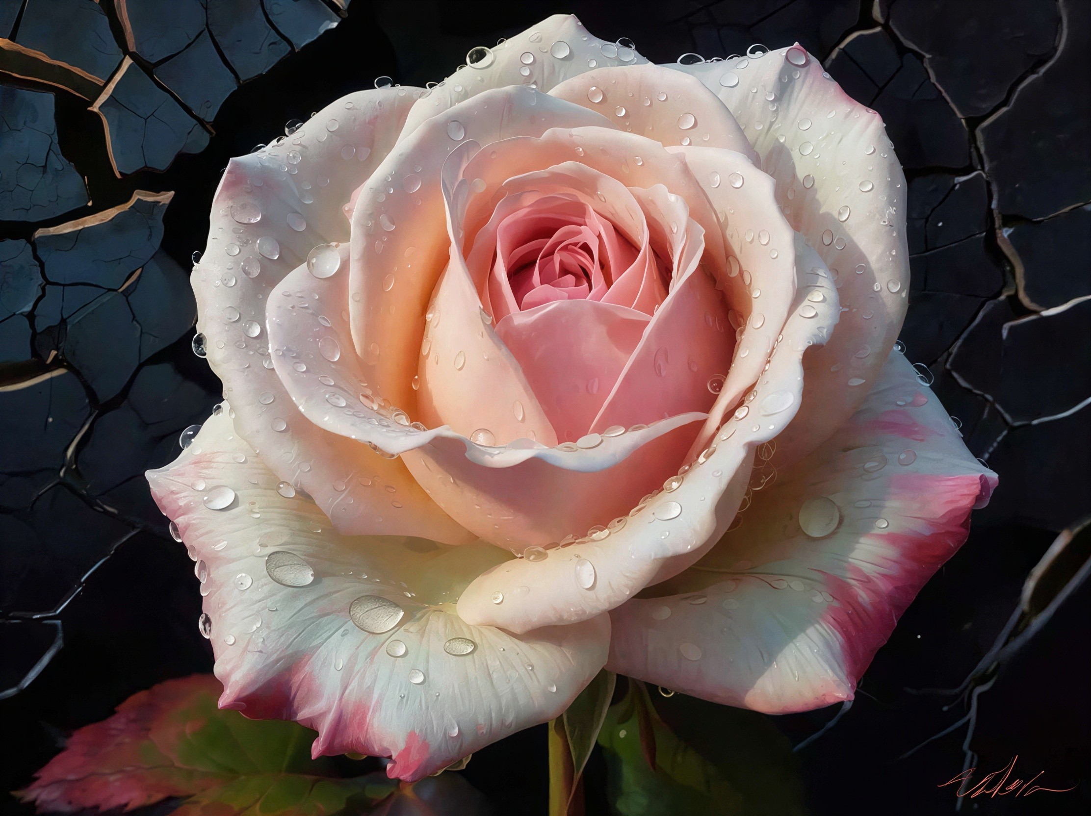 Vibrant Pink Rose with Water Droplets on Dark Background