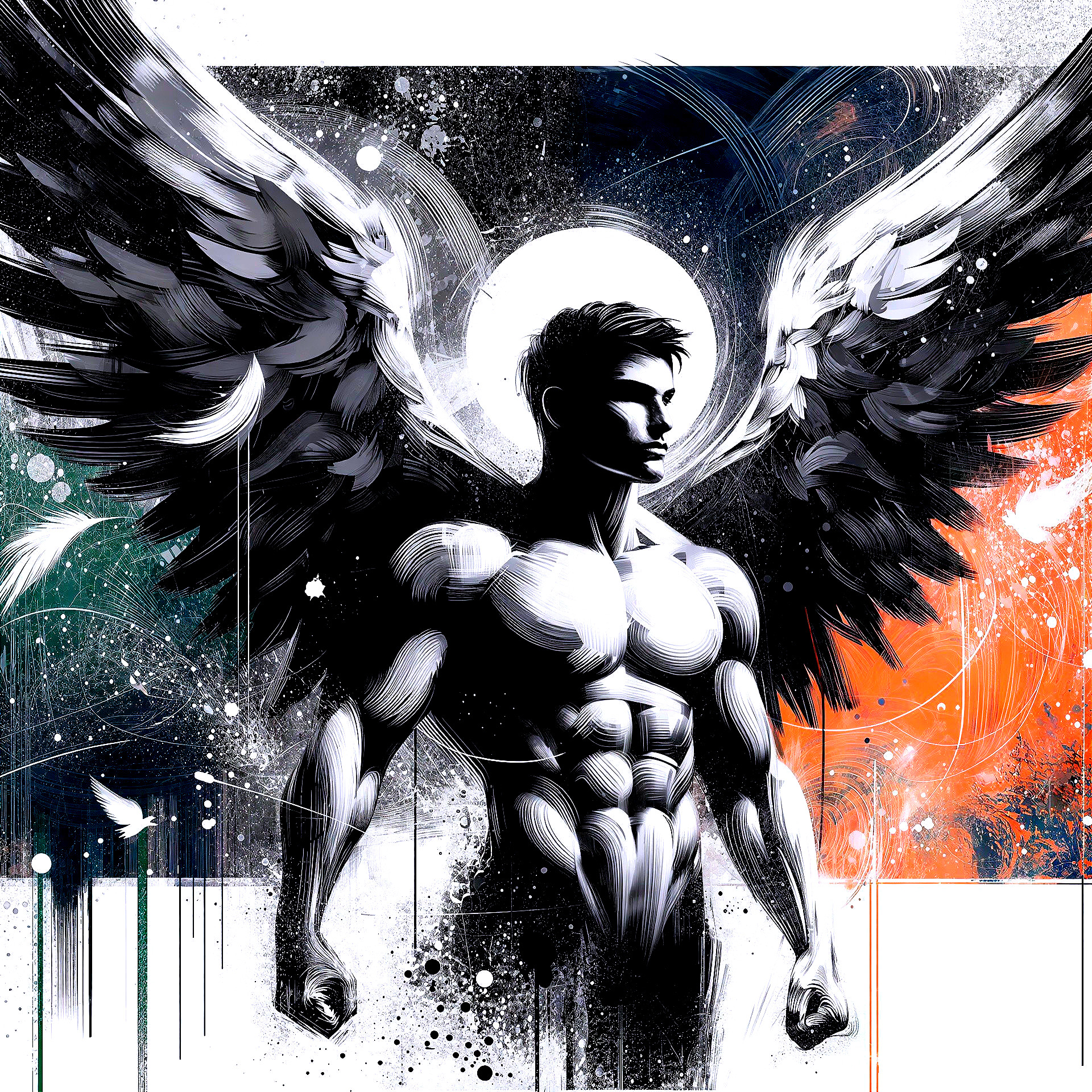 Monochromatic Portrait of an Angelic Male Figure