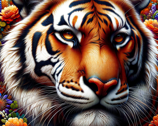 Vibrant Digital Painting of a Tiger's Head and Chest