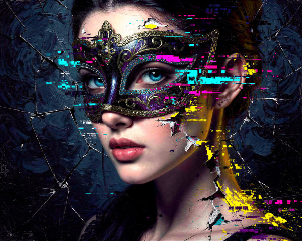Digital Painting of Woman in Glitch Mask Effect