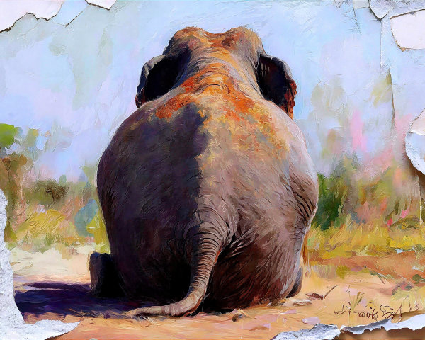 Impressionistic Artwork of an Indian Elephant in Frame