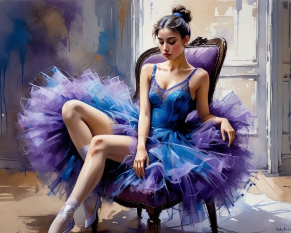 Watercolor of Ballerina in Elegant Victorian Setting