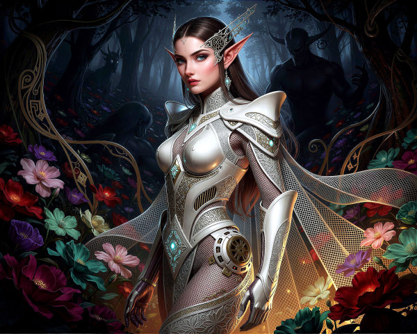 Majestic Elven Warrior in Elegant Armor Design