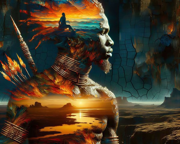 Surreal Painting of African Man with Double Exposure Effect