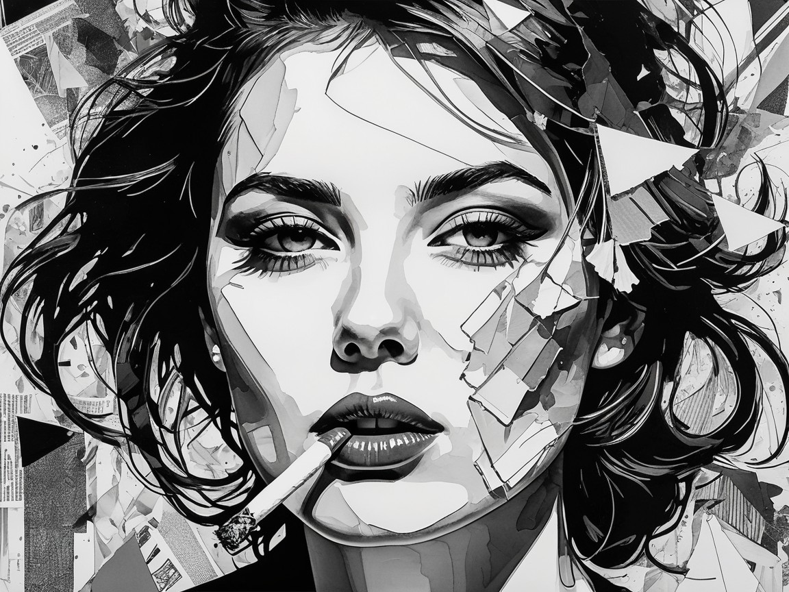 Black and White Digital Painting of a Woman's Portrait