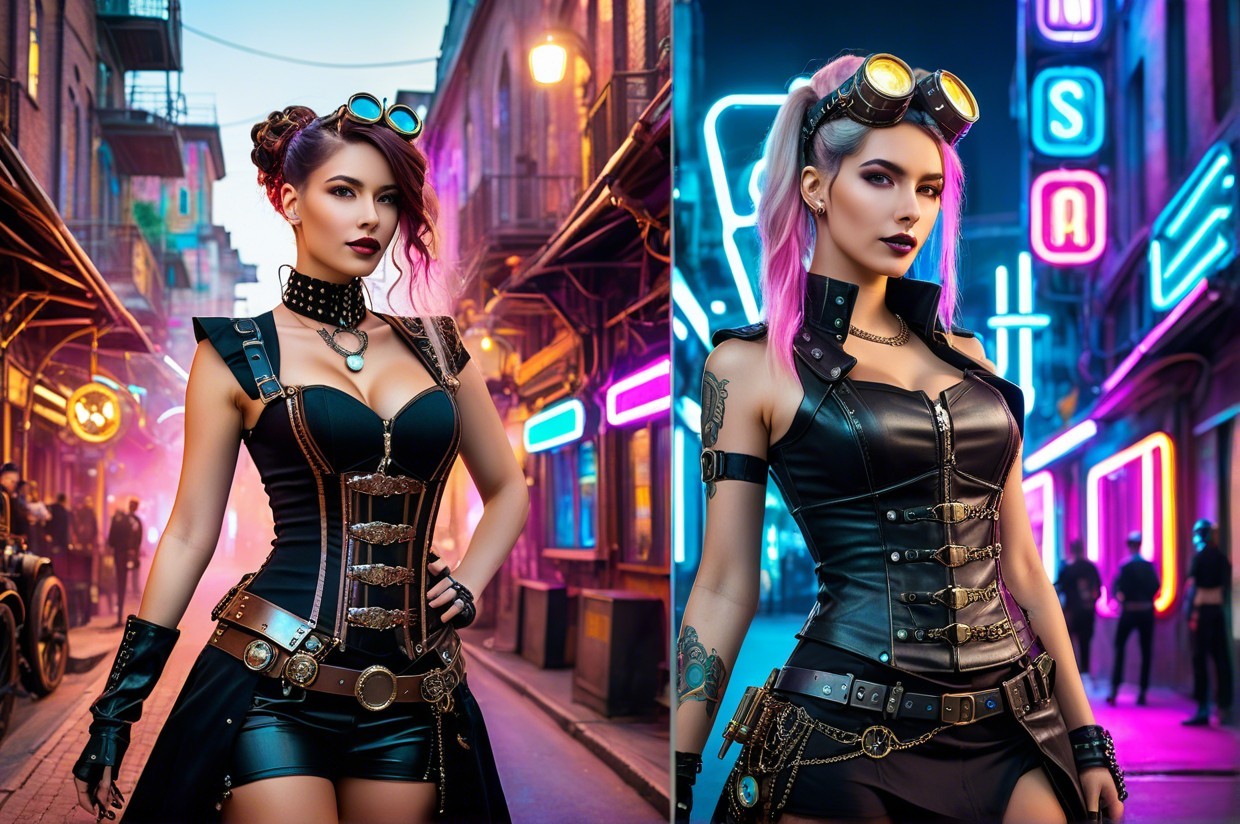 Steampunk Fashion: Stylish Woman in Urban Setting