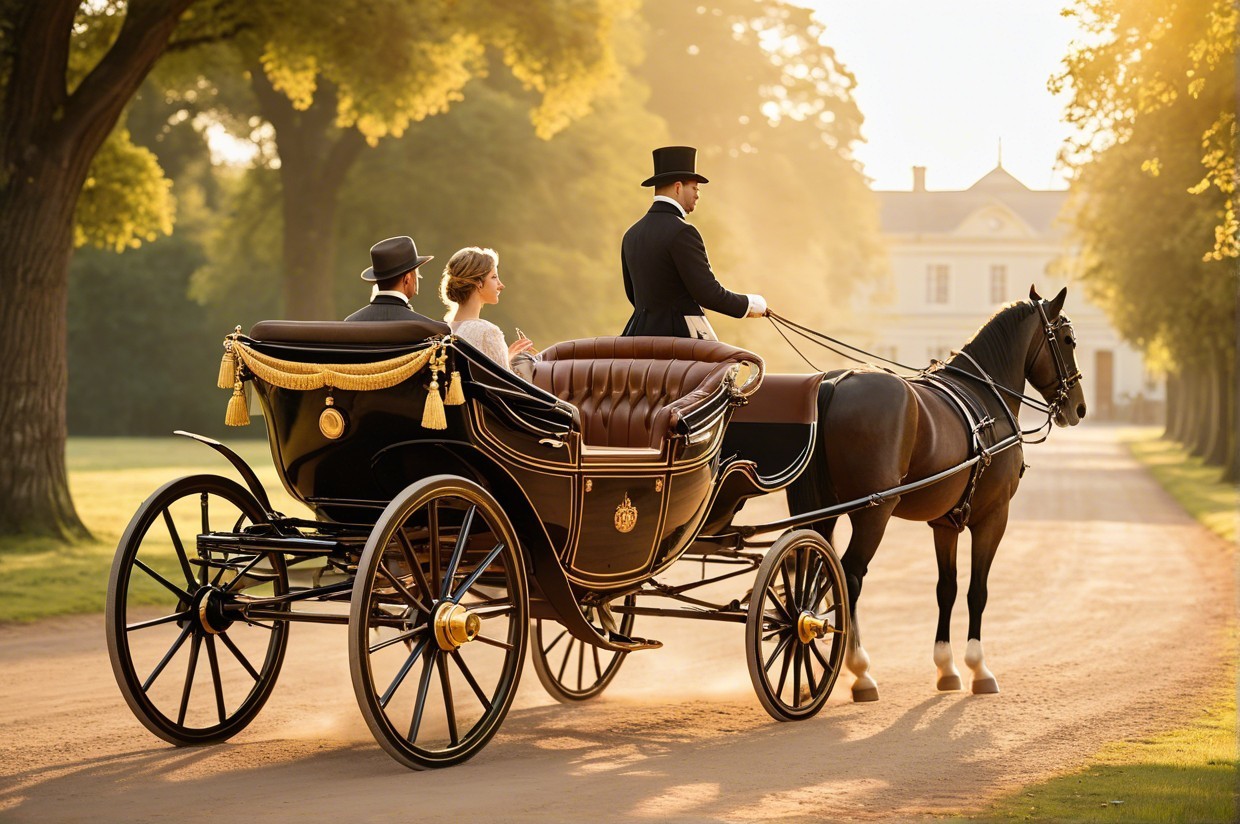 Elegant Carriage Ride to a Grand Estate