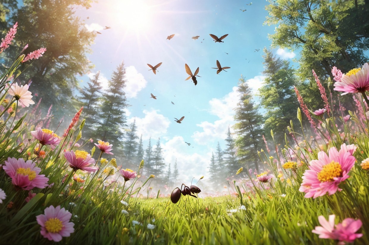 Vibrant Meadow with Colorful Flowers and Sunlight
