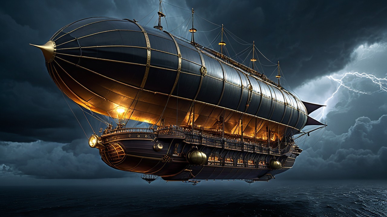 Majestic Steampunk Airship in Stormy Skies