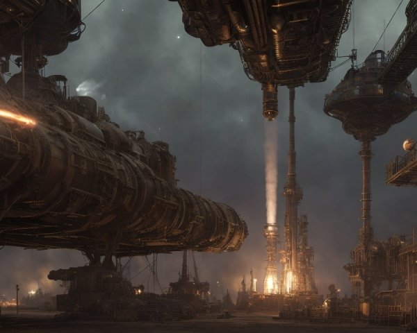 Futuristic Industrial Landscape with Docked Spaceships
