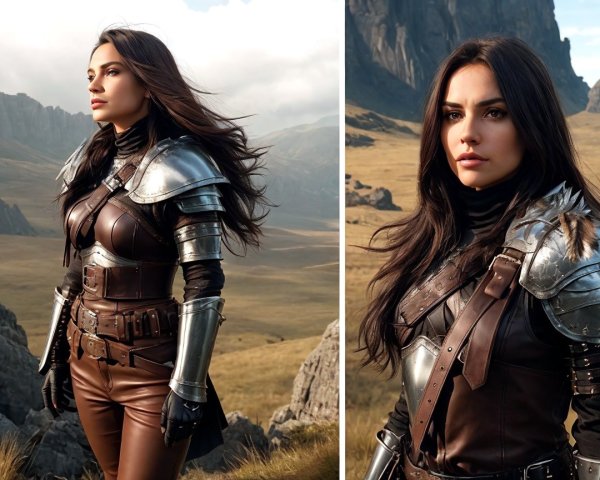 Woman in Medieval Armor in Rugged Landscape