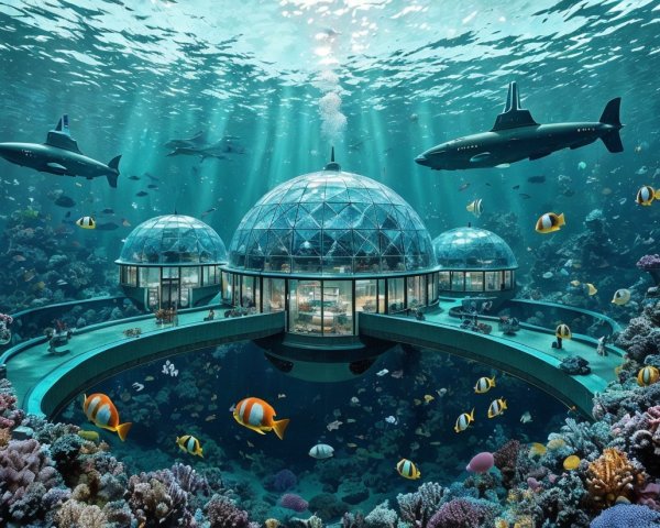 Futuristic Underwater City with Coral Reefs and Marine Life