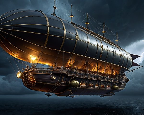 Majestic Steampunk Airship in Stormy Skies