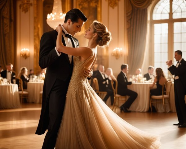 Elegant Ballroom Dance Scene with Guests Dining