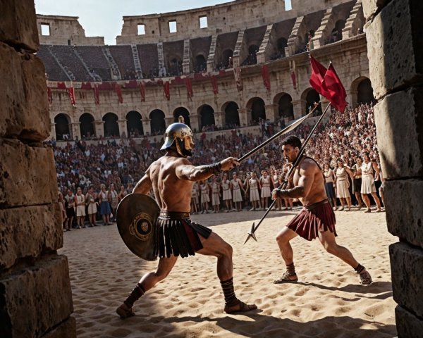 Gladiators Duel in Ancient Coliseum Arena