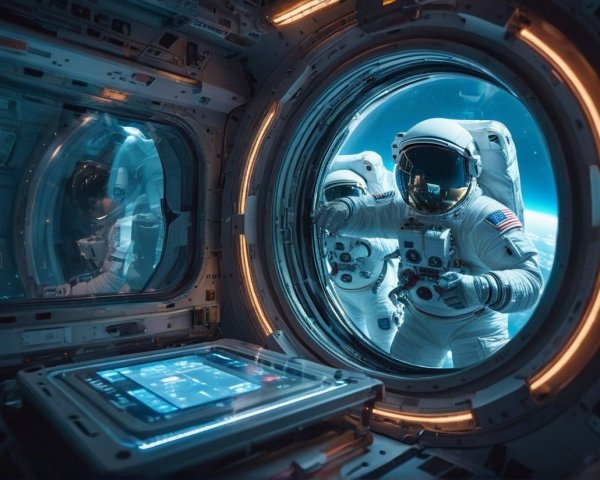 Astronauts Inside Spacecraft with Advanced Technology