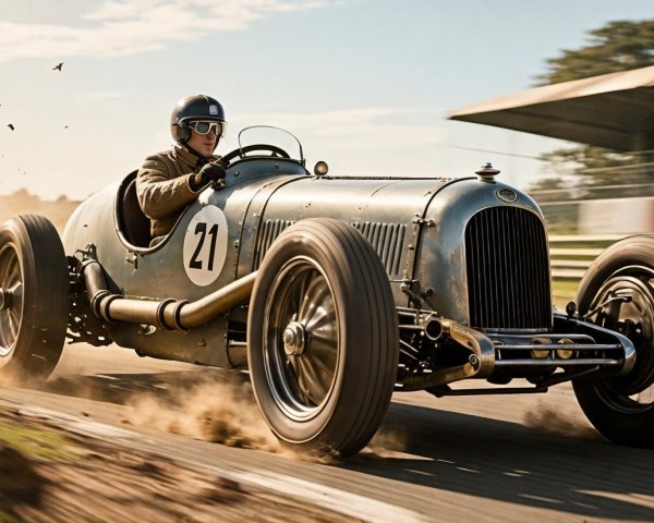 Vintage Racing Car on Track with Classic Design