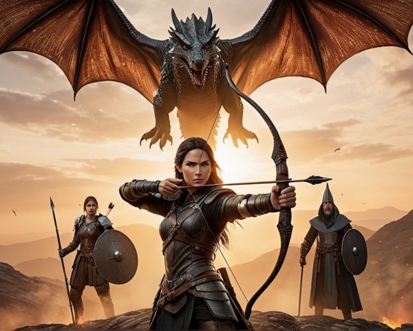 Fierce Warrior and Allies Prepare for Battle Against Dragon