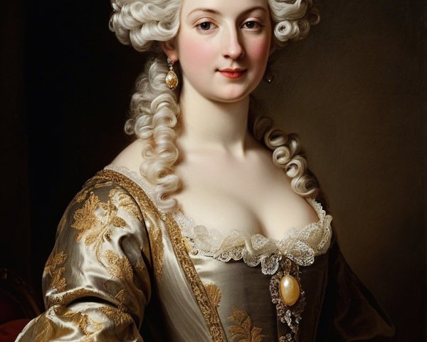 Elegant Portrait of Woman in Gold Gown with Curly Hair